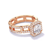 ASSCHER CUT DIAMOND ENGAGEMENT RING WITH A WRAPPED HALO 8 PAVE LINKS SETTING IN 18K ROSE GOLD