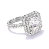 Unique Asscher Cut Platinum Engagement Ring with a Double Halo