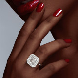 Platinum Double Halo Asscher Cut Diamond Engagement Ring on hand