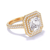 Double Halo Asscher Cut Engagement Ring Three Row Pave Band