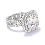 Asscher Cut Double Halo Platinum Engagement Ring on a Pave 16 Link Band