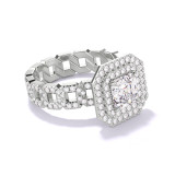 ASSCHER CUT DIAMOND ENGAGEMENT RING WITH A DOUBLE HALO 16 PAVE LINKS SETTING IN PLATINUM
