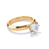 CUSHION CUT DIAMOND ENGAGEMENT RING WITH A COMPASS 4 PRONG THREE PHASES SETTING IN 18K YELLOW GOLD