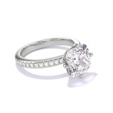Platinum Cushion Cut Engagement Ring with a Compass Three Phases Pave Setting