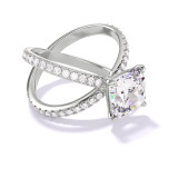 Cushion Cut Solitaire Engagement Ring on a Pave Axis Band in Platinum