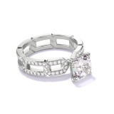 CUSHION CUT DIAMOND ENGAGEMENT RING WITH A CLASSIC 4 PRONG 8 PAVE LINKS SETTING IN PLATINUM