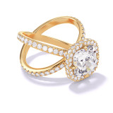 Cushion Cut Halo Engagement Ring on a Pave Axis Band in  Yellow Gold