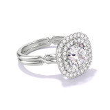 CUSHION CUT DIAMOND ENGAGEMENT RING WITH A DOUBLE HALO CHANCE SETTING IN PLATINUM