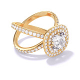 CUSHION CUT DIAMOND ENGAGEMENT RING WITH A DOUBLE HALO AXIS PAVE SETTING IN 18K YELLOW GOLD