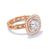 CUSHION CUT DIAMOND ENGAGEMENT RING WITH A DOUBLE HALO 16 LINKS SETTING IN 18K ROSE GOLD