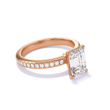 EMERALD CUT DIAMOND ENGAGEMENT RING WITH A CLASSIC 4 PRONG THREE PHASES PAVE SETTING IN 18K ROSE GOLD