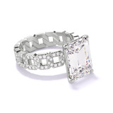 Platinum Emerald Cut Solitaire Engagement Ring on a Pave 16 Link Band