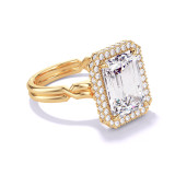 Emerald Cut Halo Engagement Ring with a Yellow Gold Chance Setting