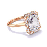 Emerald Cut Halo Engagement Ring with a Rose Gold Slim Three Phases Setting