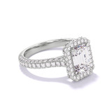 EMERALD CUT DIAMOND ENGAGEMENT RING WITH A WRAPPED HALO THREE PHASES TRIPLE PAVE SETTING IN PLATINUM