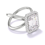 Emerald Cut Halo Engagement Ring with a Platinum Axis Setting