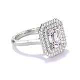 EMERALD CUT DIAMOND ENGAGEMENT RING WITH A DOUBLE HALO THREE PHASES SLIM SETTING IN PLATINUM