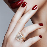 Double Halo Emerald Cut Ring on hand