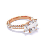 EMERALD CUT DIAMOND ENGAGEMENT RING WITH A THREE STONE THREE PHASES TRIPLE PAVE SETTING IN 18K ROSE GOLD
