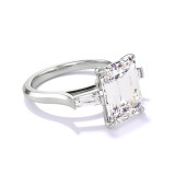 Platinum Emerald Cut Baguette Flank Engagement Ring on a Slim Three Phases Band