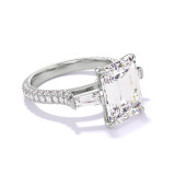 Platinum Emerald Cut Baguette Flank Engagement Ring on a Pave Three Phases Band