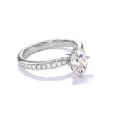 OVAL CUT DIAMOND ENGAGEMENT RING WITH A COMPASS 4 PRONG THREE PHASES PAVE SETTING IN PLATINUM