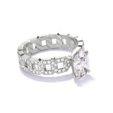 OVAL CUT DIAMOND ENGAGEMENT RING WITH A CLASSIC 4 PRONG 16 PAVE LINKS SETTING IN PLATINUM