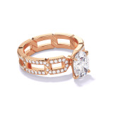 OVAL CUT DIAMOND ENGAGEMENT RING WITH A CLASSIC 4 PRONG 8 PAVE LINKS SETTING IN 18K ROSE GOLD