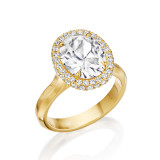 Plain Band Oval Halo Engagement Ring - oval diamond with a wrapped halo on a slim band in yellow gold