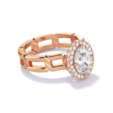 OVAL CUT DIAMOND ENGAGEMENT RING WITH A WRAPPED HALO 8 LINKS SETTING IN 18K ROSE GOLD