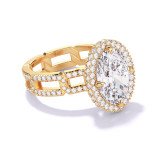 Gold Oval Engagement Ring with a Wrapped Halo 8 Link Pave Setting