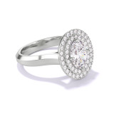 OVAL CUT DIAMOND ENGAGEMENT RING WITH A DOUBLE HALO THREE PHASES SETTING IN PLATINUM