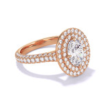OVAL CUT DIAMOND ENGAGEMENT RING WITH A DOUBLE HALO THREE PHASES TRIPLE PAVE SETTING IN 18K ROSE GOLD