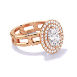 OVAL CUT DIAMOND ENGAGEMENT RING WITH A DOUBLE HALO 8 LINKS SETTING IN 18K ROSE GOLD