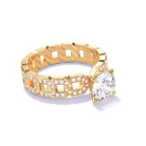 ROUND CUT DIAMOND ENGAGEMENT RING WITH A CLASSIC 4 PRONG 16 PAVE LINKS SETTING IN 18K YELLOW GOLD