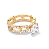 ROUND CUT DIAMOND ENGAGEMENT RING WITH A CLASSIC 4 PRONG 8 PAVE LINKS SETTING IN 18K YELLOW GOLD