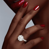 Octagon Halo Engagement Ring on a pave Chance collection band in platinum on hand