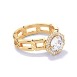 ROUND CUT DIAMOND ENGAGEMENT RING WITH AN OCTAGON HALO 8 LINKS SETTING IN 18K YELLOW GOLD