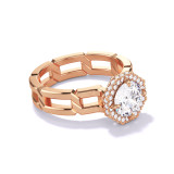 ROUND CUT DIAMOND ENGAGEMENT RING WITH AN OCTAGON HALO 8 LINKS SETTING IN 18K ROSE GOLD