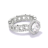 ROUND CUT DIAMOND ENGAGEMENT RING WITH AN OCTAGON HALO 16 PAVE LINKS SETTING IN PLATINUM