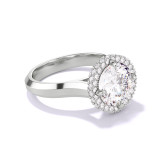 Platinum Round Engagement Ring with a Wrapped Halo Three Phases Band