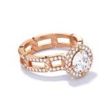 ROUND CUT DIAMOND ENGAGEMENT RING WITH A WRAPPED HALO 8 PAVE LINKS SETTING IN 18K ROSE GOLD