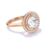 Rose Gold Round Engagement Ring with a Double Halo on a Slim Band