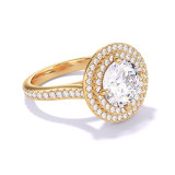 Gold Round Engagement Ring with a Double Halo Three Phases Pave Setting