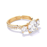 Gold Round Engagement Ring with a Three Stone Pave Chance Setting