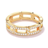 pave 8 link diamond link ring in 18k yellow gold