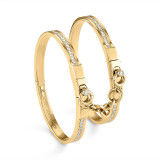 Oath double cuffs with pave diamond row and bezel diamond pushers in 18k yellow gold