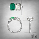 emerald toi et moi ring with baguette diamonds