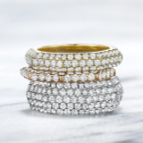 Still triple row pave diamond ring in yellow gold, rose gold; platinum