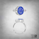 oval diamond crescent moon ring with sapphire